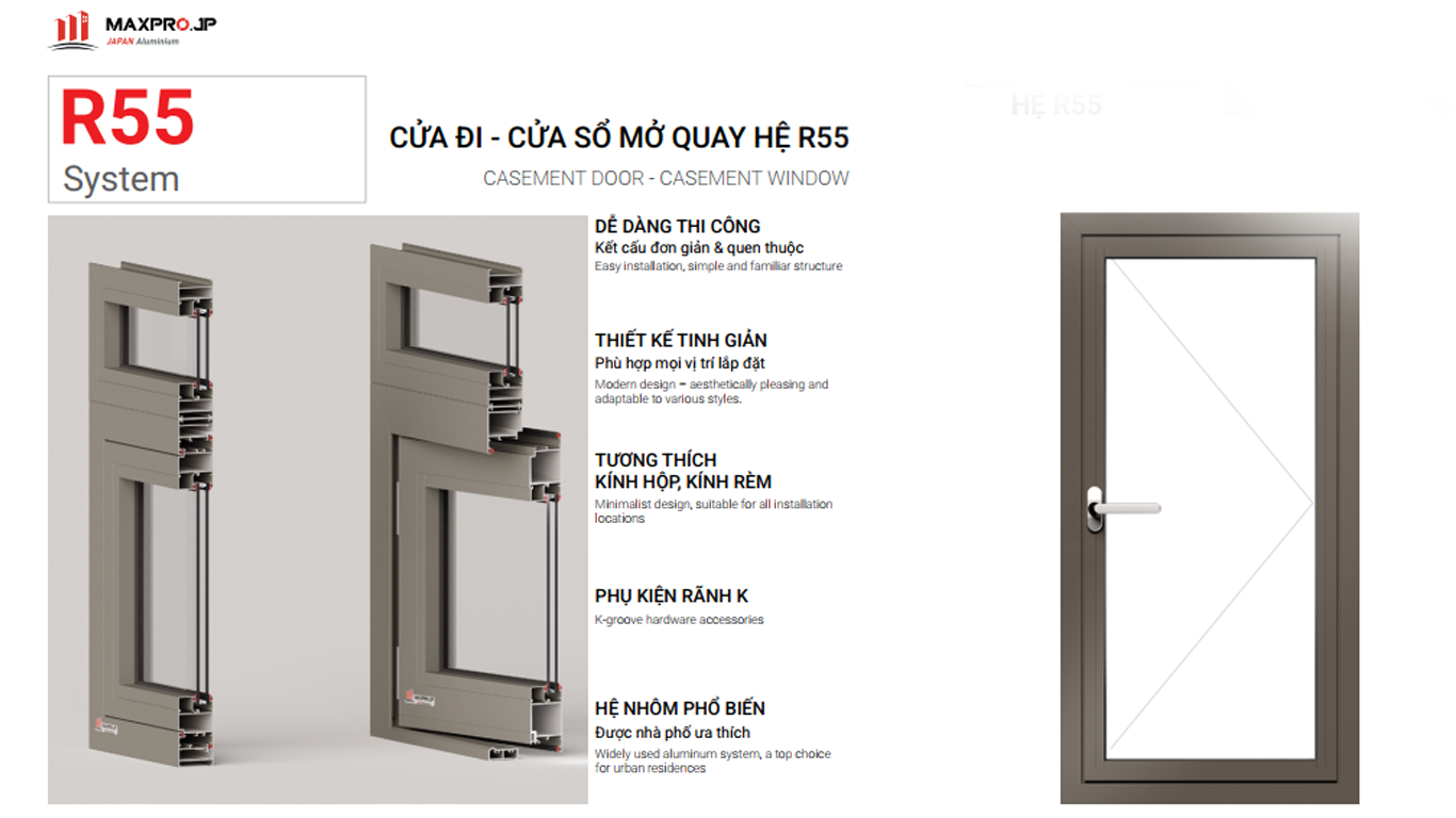 Cửa nhôm Maxpro hệ 55