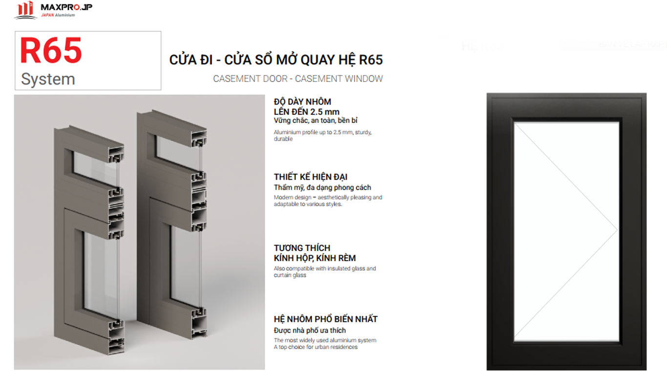 Cửa nhôm Maxpro hệ 65