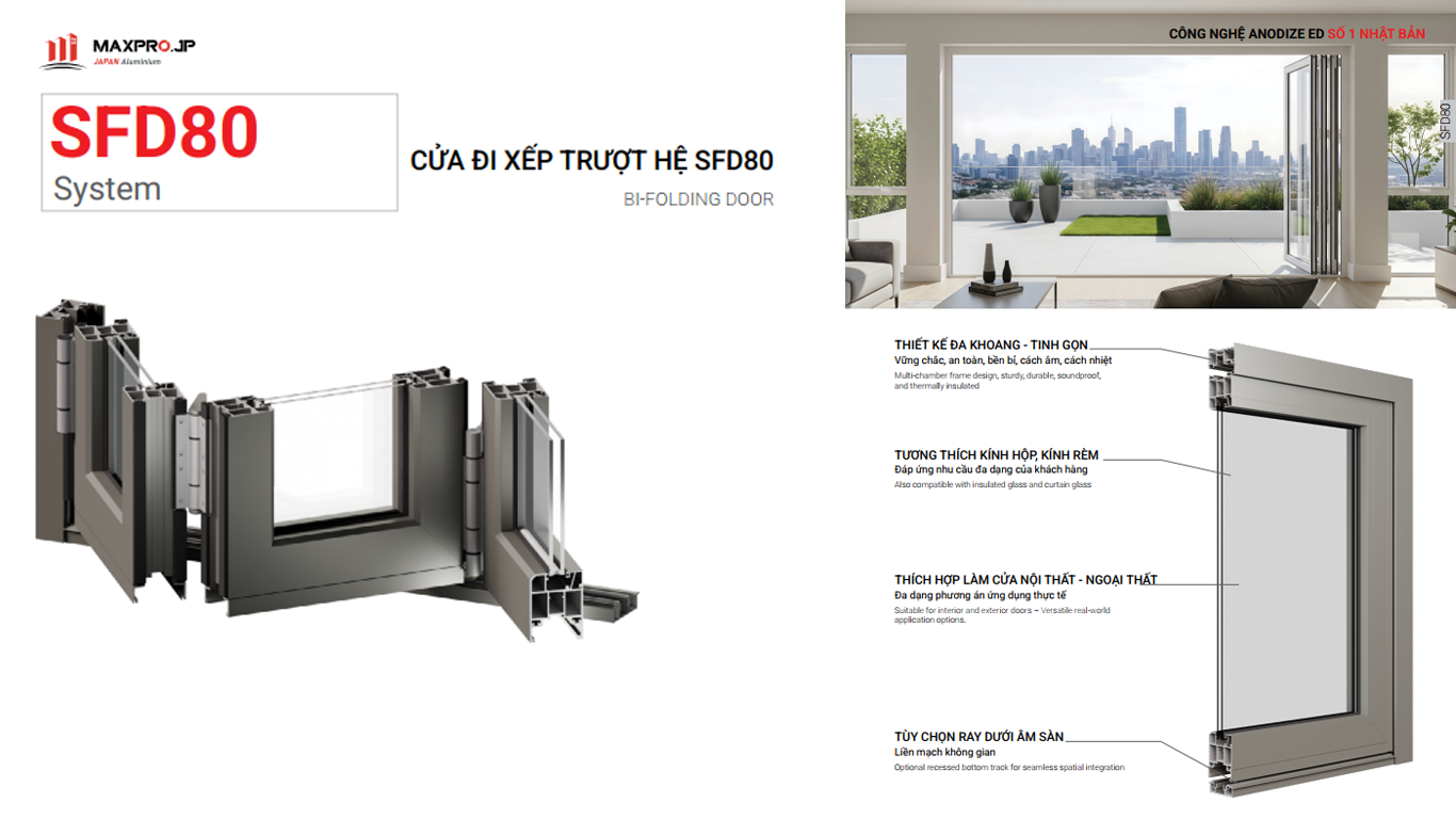 Cửa nhôm Maxpro hệ 80 cửa đi xếp trượt.