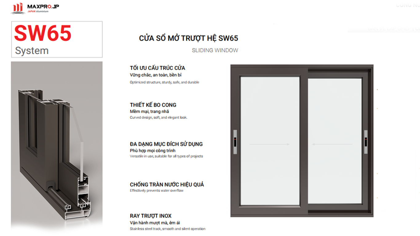 Cửa sổ lùa nhôm Maxpro hệ 65